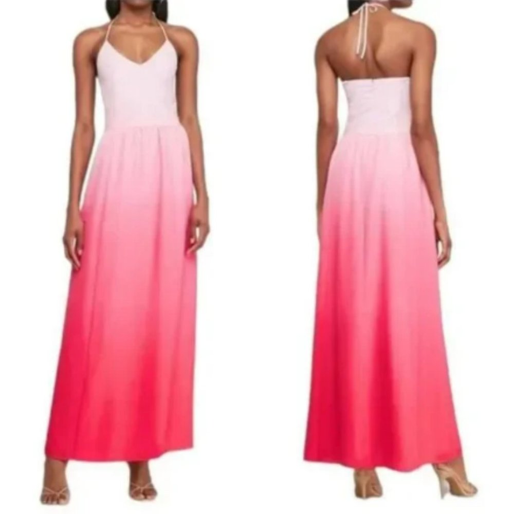 Express Ombre Dip Dye Pink Halter Maxi Dress